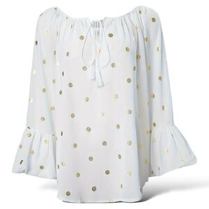 NEW Women's White and Gold Polka Dot Blouse Large